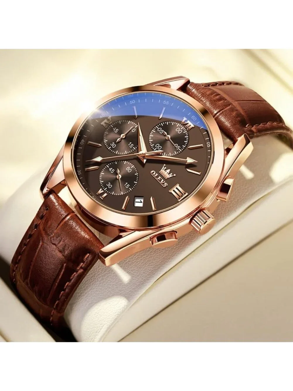 Stylish Men's Casual Leather Chronograph Watch - Big Face, Durable & Versatile